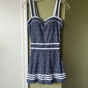 Navy and White Polka Dot Swim Dress Sz 8